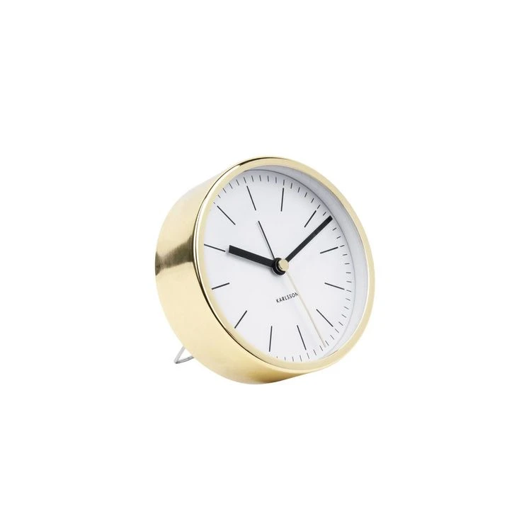 Karlsson Horloge Réveil Design En Métal Minimal - H. 10 Cm - Blanc Et Doré 1 Karlsson Horloge Réveil Design En Métal Minimal - H. 10 Cm - Blanc Et Doré