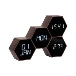 Karlsson Réveil Six 4 Facettes Hexagonale - Marron Effet Bois