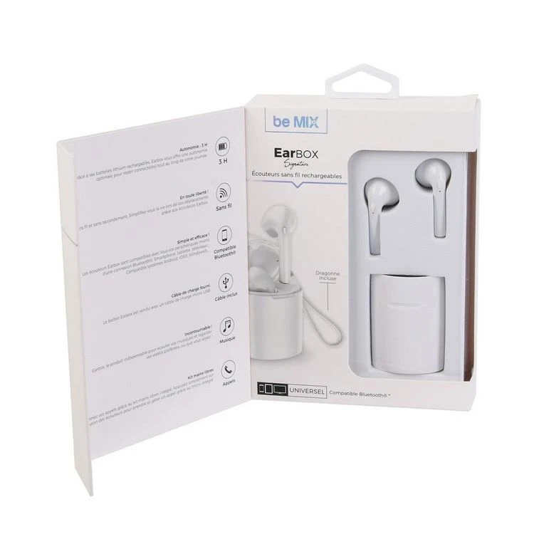 Be Mix Écouteurs Sans Fil Rechargeables EarBox Signature Blanc 2 Be Mix Écouteurs Sans Fil Rechargeables EarBox Signature Blanc – Image 2