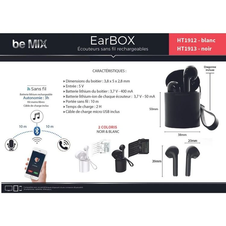 Be Mix Écouteurs Sans Fil Rechargeables EarBox Signature Blanc 4 Be Mix Écouteurs Sans Fil Rechargeables EarBox Signature Blanc – Image 4